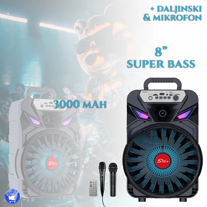 SUPER BASS ZVUČNIK 8 INCH SA BEŽIČNIM MIKROFONOM I DALJINSKIM 3000mah-ZQS8167w Outlet Prodaja